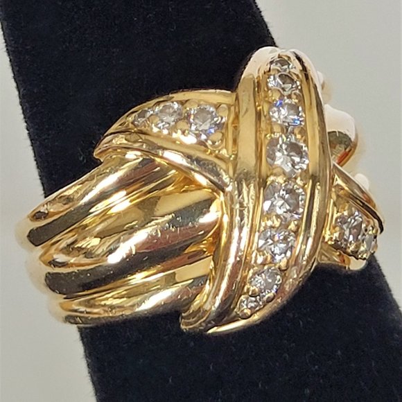 Vintage Tiffany & Co 18K Yellow Gold Diamond Signature X Band Ring - Picture 6 of 16